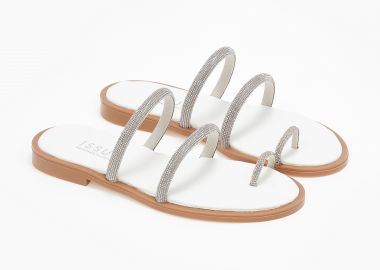 Flat σανδάλια ελληνικής κατασκευής με toe ring - Λευκό - Issue - 