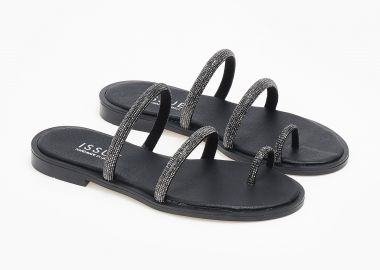 Flat σανδάλια ελληνικής κατασκευής με toe ring - Μαύρο - Issue - 