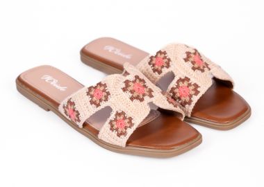 Φλατ σανδάλια με boho σχέδιο - Κάμελ - Issue - 