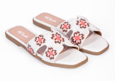 Φλατ σανδάλια με boho σχέδιο - Λευκό - Issue - 