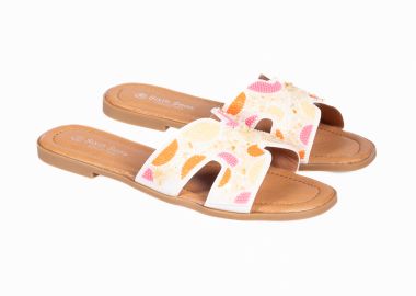 Flat σανδάλια με boho σχέδιο - Λευκό - Issue - 