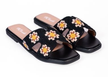 Φλατ σανδάλια με boho σχέδιο - Μαύρο - Issue - 