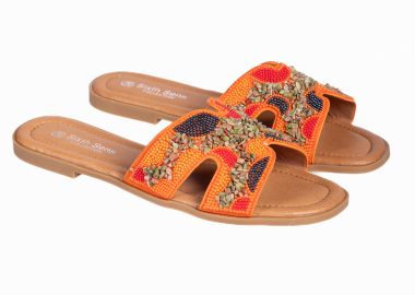 Flat σανδάλια με boho σχέδιο - Πορτοκαλί - Issue - 