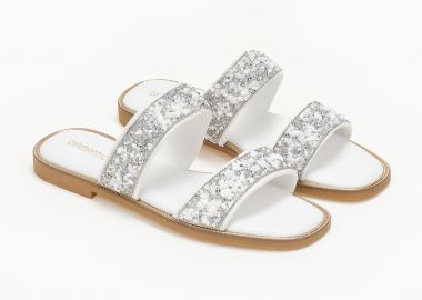 Flat σανδάλια με διακοσμητικές πέτρες - Λευκό - Issue - 