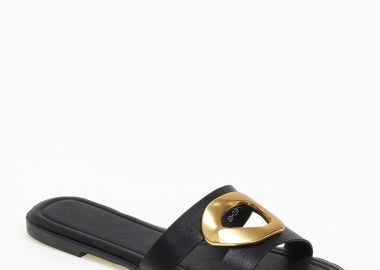Flat σανδάλια με διακοσμητική χρυσή λεπτομέρεια - Μαύρο - Issue - 