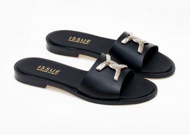 Flat σανδάλια με διακοσμητικο ελληνικής κατασκευής - Μαύρο - Issue - 