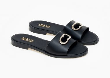 Flat σανδάλια με διακοσμητικο ελληνικής κατασκευής - Μαύρο - Issue - 