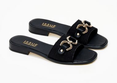 Flat σανδάλια με διακοσμητικό ελληνικής κατασκευής - Μαύρο - Issue - 