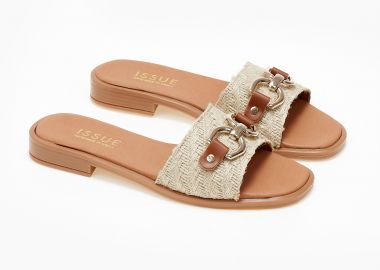 Flat σανδάλια με διακοσμητικό ελληνικής κατασκευής - Μπεζ - Issue - 