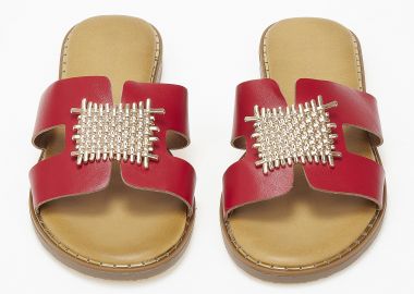 Φλατ σανδάλια με φάσα και μεταλλική λεπτομέρεια - Κόκκινο - Issue - 