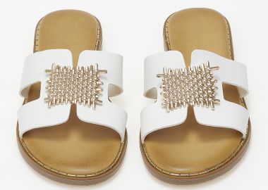 Φλατ σανδάλια με φάσα και μεταλλική λεπτομέρεια - Λευκό - Issue - 