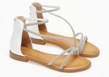 Φλατ σανδάλια με glitter και κλειστή φτέρνα - Λευκό - Issue - 