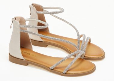 Φλατ σανδάλια με glitter και κλειστή φτέρνα - Μπεζ - Issue - 