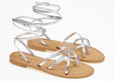 Flat σανδάλια με λεπτά λουράκια - Ασημί - Issue - 