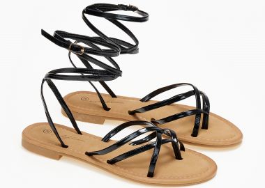 Flat σανδάλια με λεπτά λουράκια - Μαύρο - Issue - 