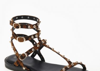 Flat σανδάλια με λεπτομέρεια τρουκς - Λεοπάρ - Issue - 