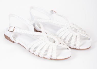 Φλατ σανδάλια με λουράκια σε πλεκτό σχέδιο - Λευκό - Issue - 