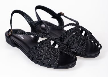Φλατ σανδάλια με λουράκια σε πλεκτό σχέδιο - Μαύρο - Issue - 