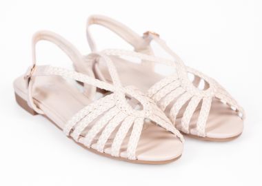 Φλατ σανδάλια με λουράκια σε πλεκτό σχέδιο - Μπεζ - Issue - 