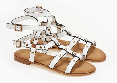 Flat σανδάλια με μεταλλικές λεπτομέρειες - Λευκό - Issue - 