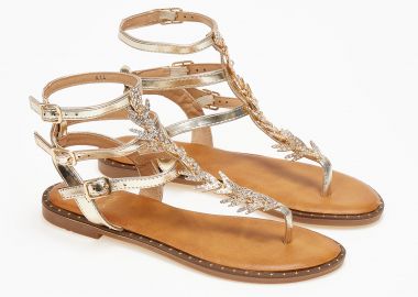 Flat σανδάλια με μεταλλική λεπτομέρεια - Χρυσό - Issue - 