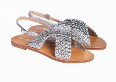 Flat σανδάλια με πλεκτό σχέδιο - Ασημί - Issue - 