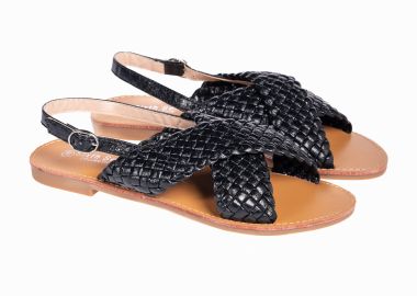 Flat σανδάλια με πλεκτό σχέδιο - Μαύρο - Issue - 