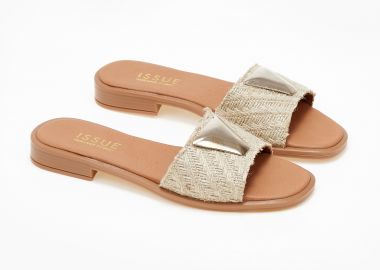 Flat σανδάλια με ψάθα ελληνικής κατασκευής - Μπεζ - Issue - 
