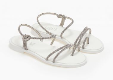 Flat σανδάλια με strass ελληνικής κατασκευής - Ασημί - Issue - 