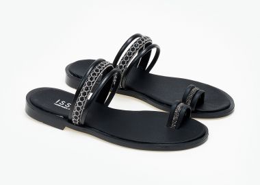 Flat σανδάλια με strass ελληνικής κατασκευής - Μαύρο - Issue - 