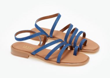 Flat σανδάλια με strass λουριά ελληνικής κατασκευής - Τζιν - Issue - 