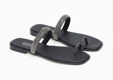 Flat σανδάλια με toe ring ελληνικής κατασκευής - Μαύρο - Issue - 