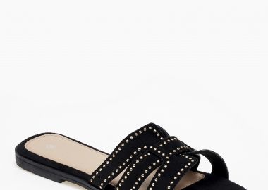 Φλάτ σανδάλια slides με suede υφή και τρουκς - Μαύρο - Issue - 