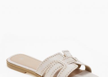 Φλάτ σανδάλια slides με suede υφή και τρουκς - Μπεζ - Issue - 