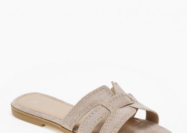 Φλάτ σανδάλια slides με suede υφή και τρουκς - Πούρο - Issue - 