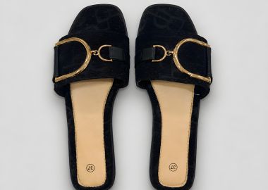 Flat Slides Με Glitter Υφή & Χρυσή Αγκράφα -  - 