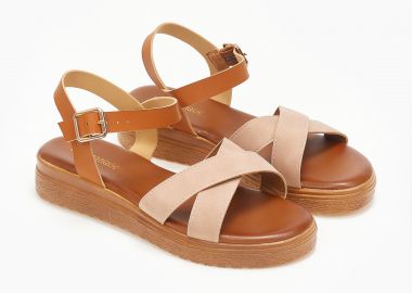 Flatform με λουράκια χιαστί - Μπεζ - Issue - 