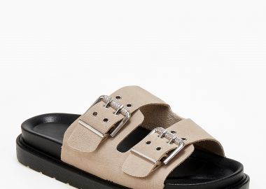 Flatform σανδάλια με ρυθμιζόμενα λουριά και suede υφή - Μπεζ - Issue - 