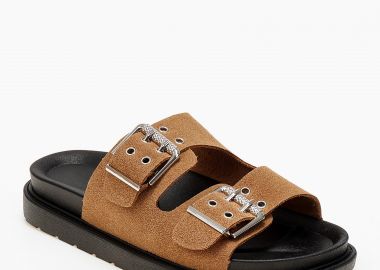 Flatform σανδάλια με ρυθμιζόμενα λουριά και suede υφή - Πούρο - Issue - 