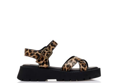 Flatforms animal print δερματίνη με χιαστί φάσα ΛΕΟΠΑΡ - Tsoukalas - 