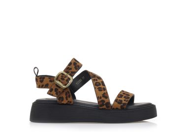 Flatforms animal print δερματίνη με λοξό λουράκι ΛΕΟΠΑΡ - Tsoukalas - 