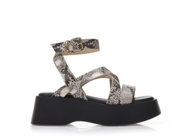 Flatforms animal print δερματίνη με πολλαπλά λουράκια ΦΙΔΙ - Tsoukalas - 