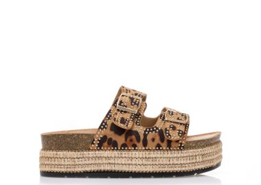 Flatforms animal print σουέτ με χρυσά τρουκς ΛΕΟΠΑΡ - Tsoukalas - 