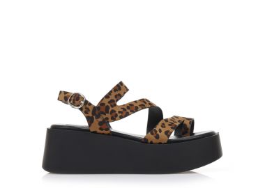 Flatforms animal print σουέτ με πολλαπλά λουράκια και σχέδιο δαχτυλίδι ΛΕΟΠΑΡ - Tsoukalas - 