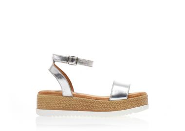 Flatforms ασημί δερματίνη με εφέ ψάθας στη σόλα και λουράκι ΑΣΗΜΙ - Tsoukalas - 