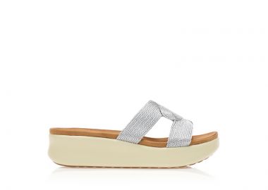 Flatforms ασημί δερματίνη με σχέδιο πλέξη στην φάσα ΑΣΗΜΙ - Tsoukalas - 