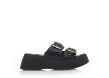 Flatforms χειροποίητα μαύρα δερματίνη με διπλή φάσα ΜΑΥΡΟ - Tsoukalas - 