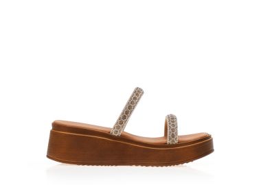 Flatforms χειροποίητα μπρονζέ δερματίνη με διπλή φάσα από στρας ΜΠΡΟΝΖΕ - Tsoukalas - 