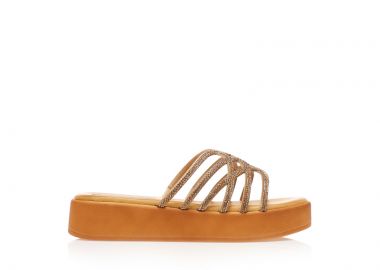 Flatforms χρυσά δερματίνη με ιδιαίτερη φάσα από στρας ΧΡΥΣΟ - Tsoukalas - 