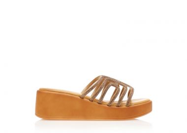 Flatforms χρυσά δερματίνη με ιδιαίτερη φάσα από στρας ΧΡΥΣΟ - Tsoukalas - 